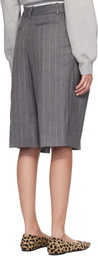 GANNI Gray Wool Stripe Wrap Shorts