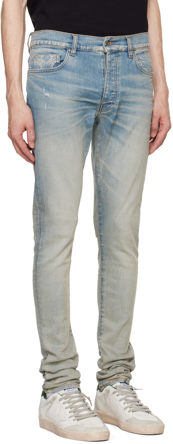 【関税込み】AMIRI ブルー MA Quad パッチ スリムジーンズ AMIRI Blue MA Quad Repaired Skinny Jeans Amiri
