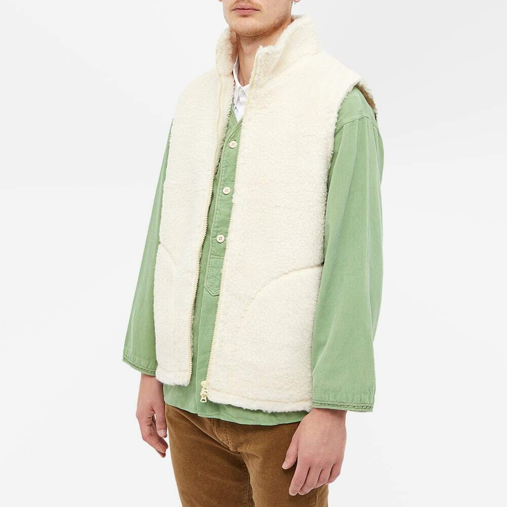 Beams Plus Men's Stand Collar Boa Fleece Vest in Off White Beams Plus