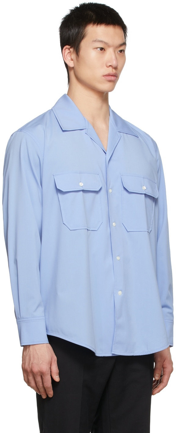 Recto Blue Woven Cuban Collar Shirt Recto