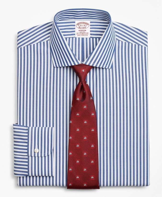Photo: Brooks Brothers Men's Stretch Madison Relaxed-Fit Dress Shirt, Non-Iron Bengal Stripe | Navy