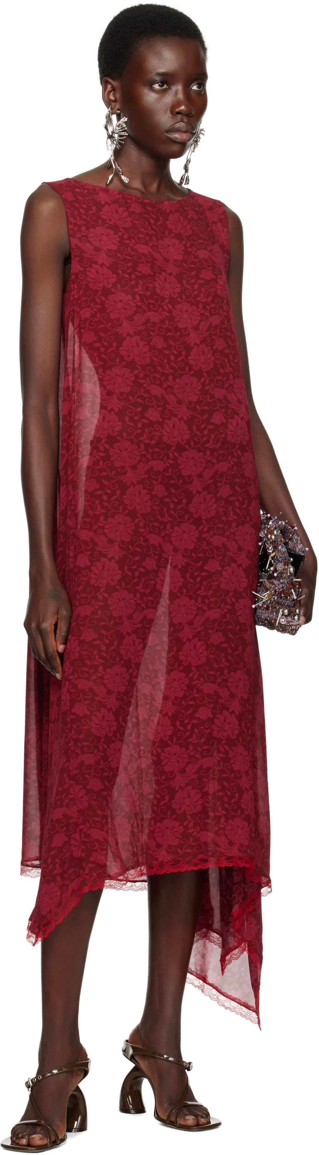 Dries Van Noten Red Loose Asymmetric Midi Dress Dries Van Noten