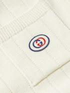 GUCCI - Logo-Appliquéd Striped Ribbed Cotton Cardigan - Neutrals
