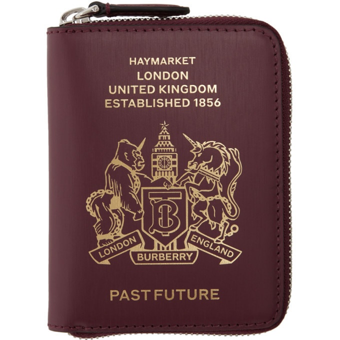 Burberry Burgundy Leather Passport Keychain Burberry