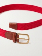 Anderson & Sheppard - 3.5cm Leather-Trimmed Woven Cotton Belt - Red