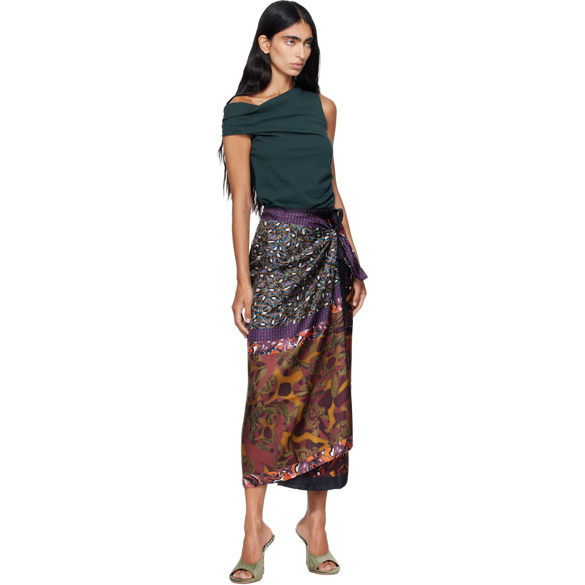 Dries Van Noten Multicolor Wrap Scarf Midi Skirt