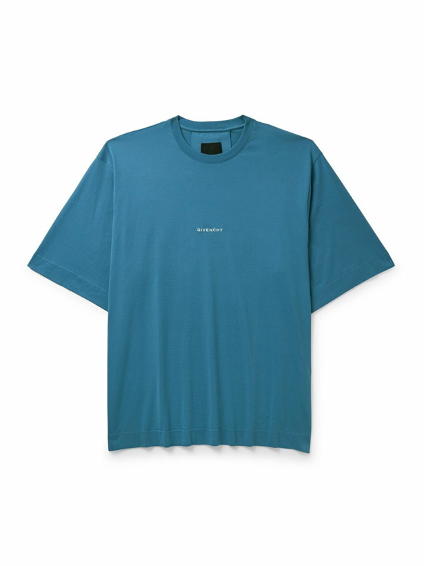 Photo: Givenchy - Aqua Star Story Oversized Logo-Embroidered Printed Cotton-Jersey T-Shirt - Blue