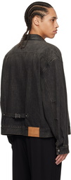 WOOYOUNGMI Gray Leather Collar Denim Jacket