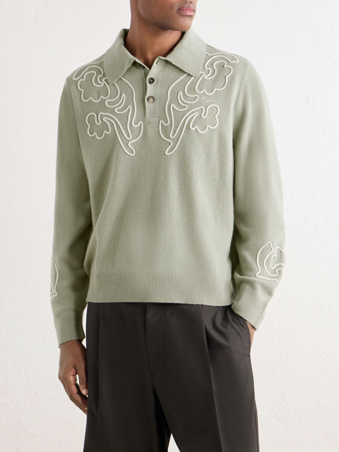 BODE - Blaze Embroidered Wool Polo Shirt - Green