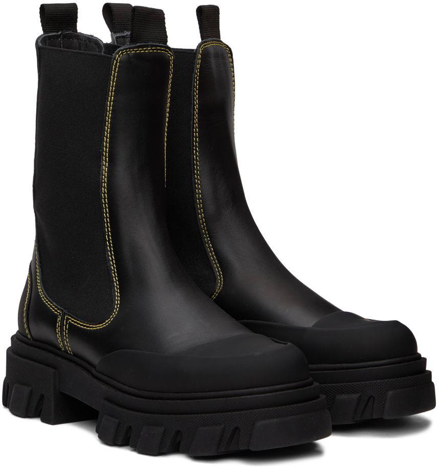 GANNI Black Cleated Mid Chelsea Boots