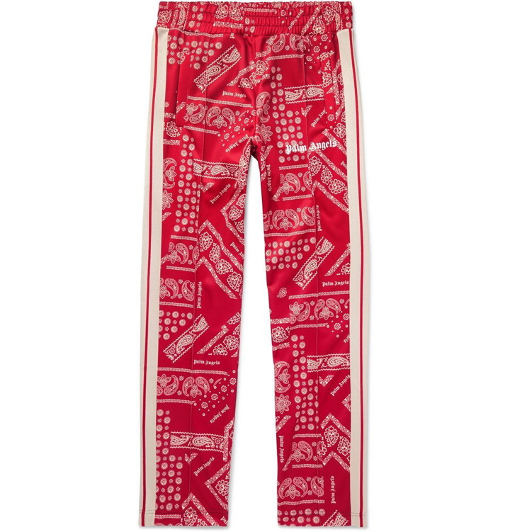 Photo: Palm Angels - Webbing-Trimmed Printed Tech-Jersey Track Pants - Red