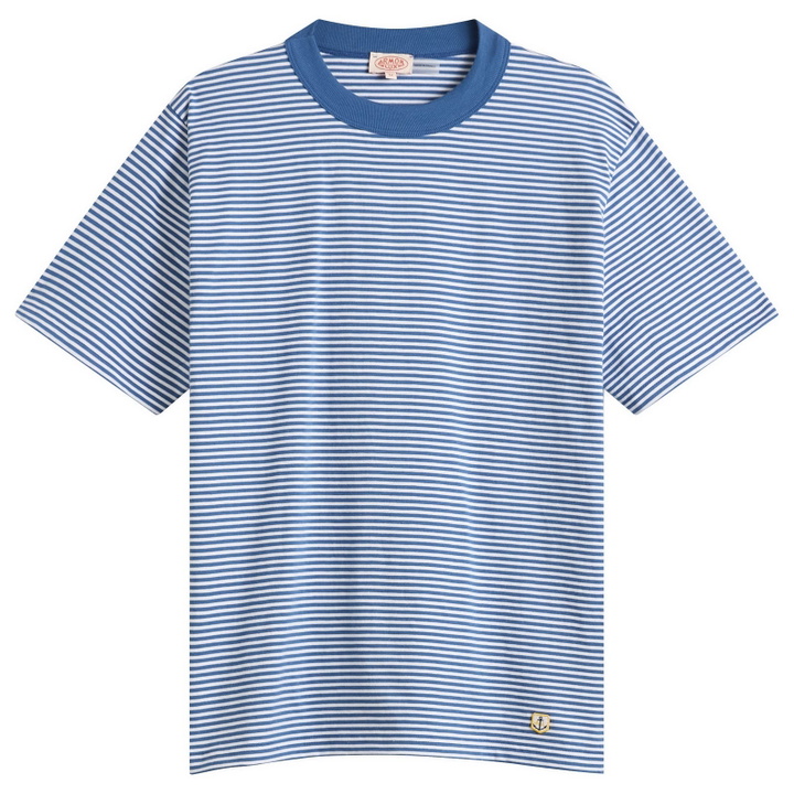 Photo: Armor-Lux Men's Fine Stripe T-Shirt in Dark Blue/Blanc