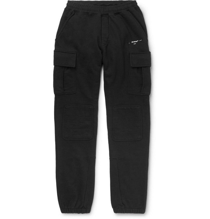 Photo: Off-White - Tapered Logo-Print Loopback Cotton-Jersey Cargo Sweatpants - Black
