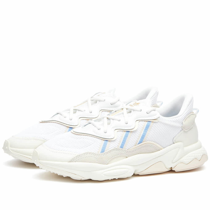 Photo: Adidas Men's Ozweego Sneakers in White/Light Blue