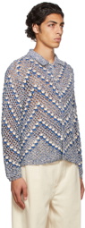 Bode White & Blue Crochet Fleur Cardigan