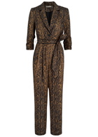 Alice + Olivia Louetta Python-print Satin Jumpsuit Brown