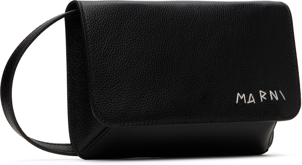 Marni Black Marni Mending Embroidery Leather Shoulder Bag