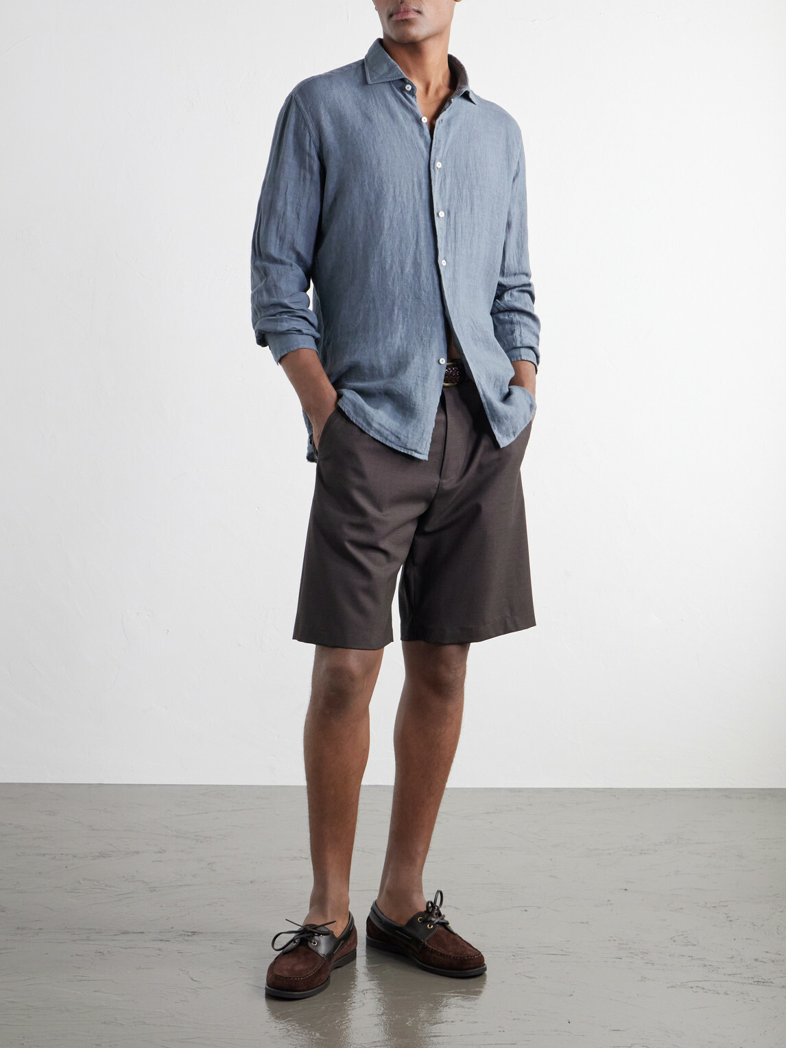 FEDELI - Nick Slim-Fit Cutaway-Collar Linen Shirt - Blue