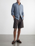 FEDELI - Nick Slim-Fit Cutaway-Collar Linen Shirt - Blue
