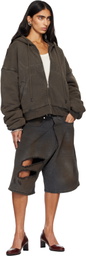 LU'U DAN Gray Washed Out Zip Up Hoodie