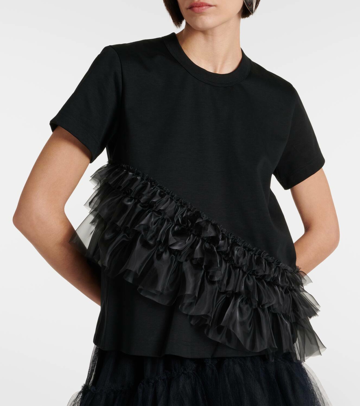 大人上品なおすすめコーデ Kei Noir Ninomiya Noir T-shirt jersey cotton Tulle-trimmed トップス