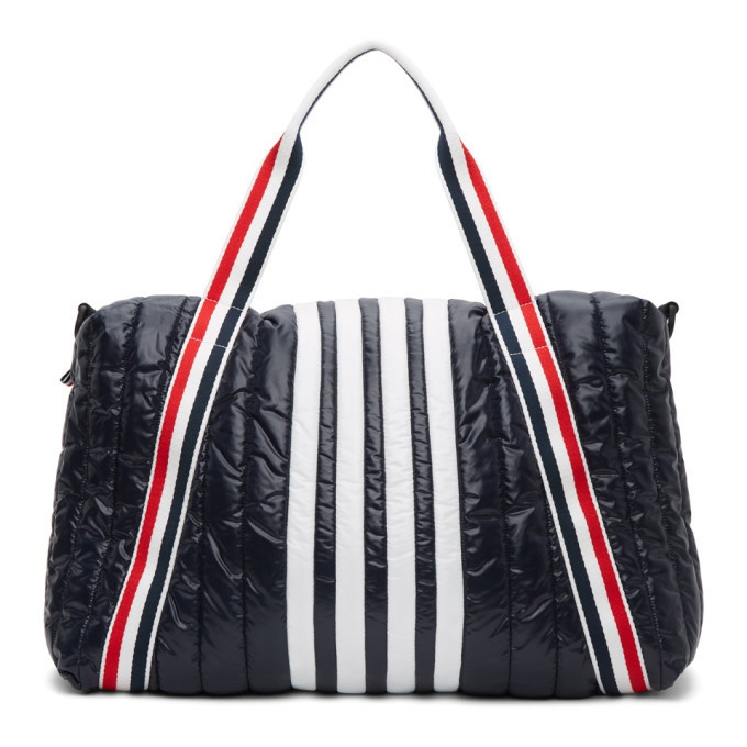 Photo: Thom Browne Navy Quilted RWB Webbing 4-Bar Gym Bag