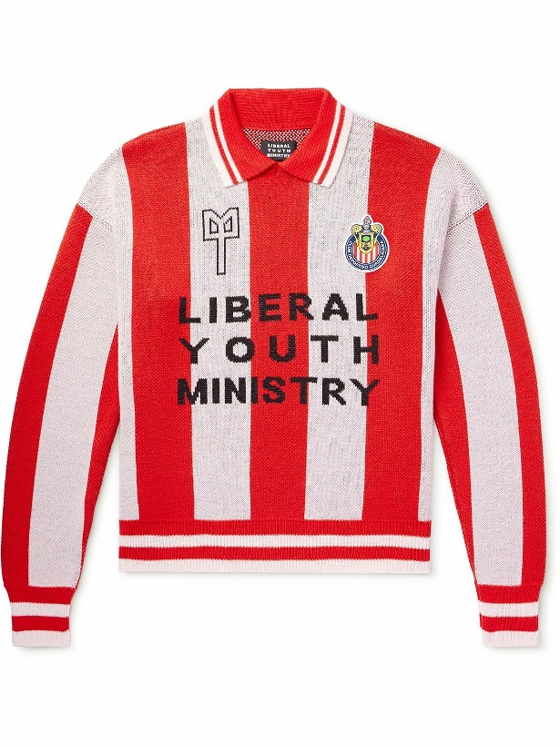 Photo: Liberal Youth Ministry - C.D. Guadalajara Striped Logo-Embroidered Wool-Blend Sweater - Red