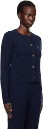 Sporty & Rich Navy 'SRC' Cableknit Cashmere Cardigan