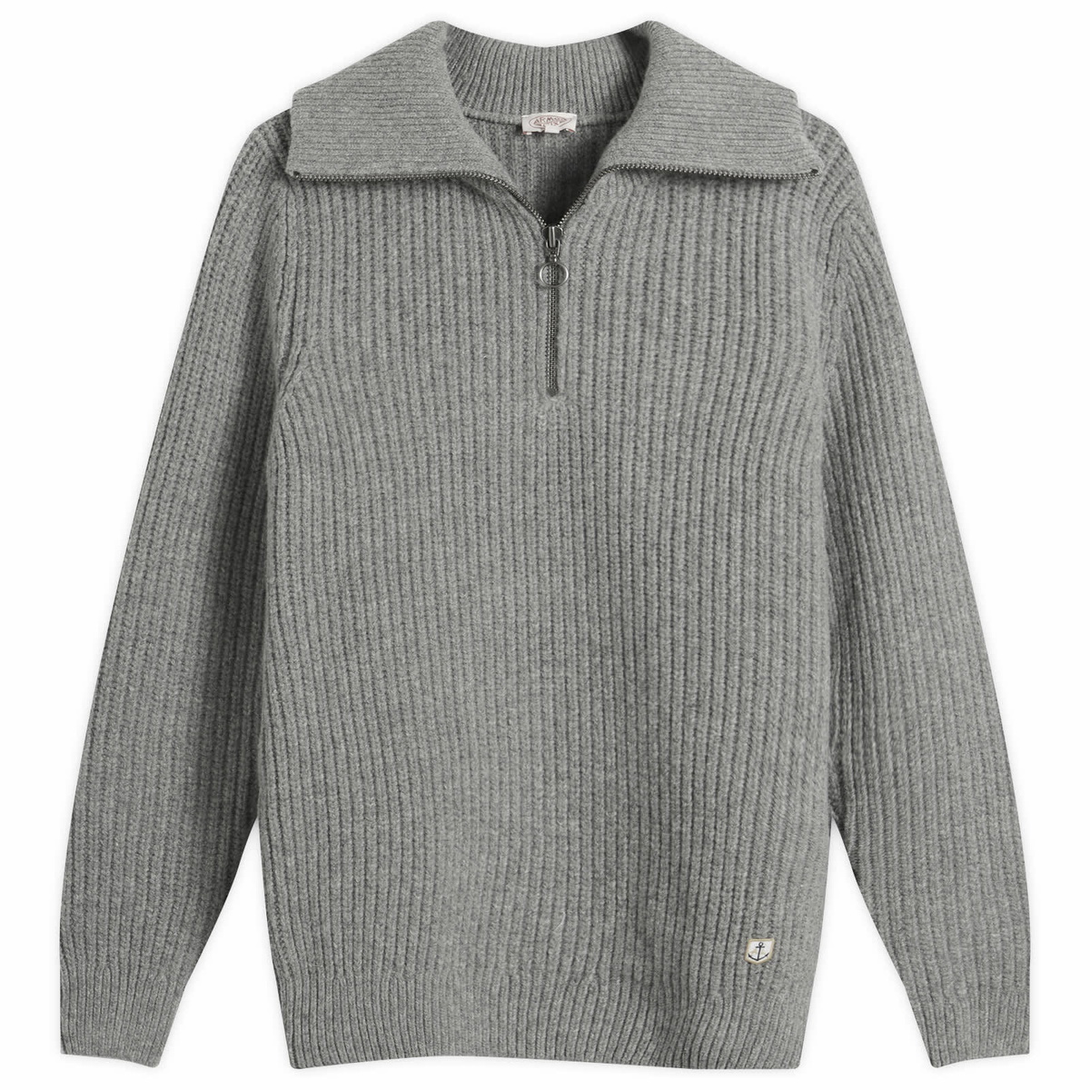 Armor-Lux Men's Half Zip Rib Knit Jumper in Slate
