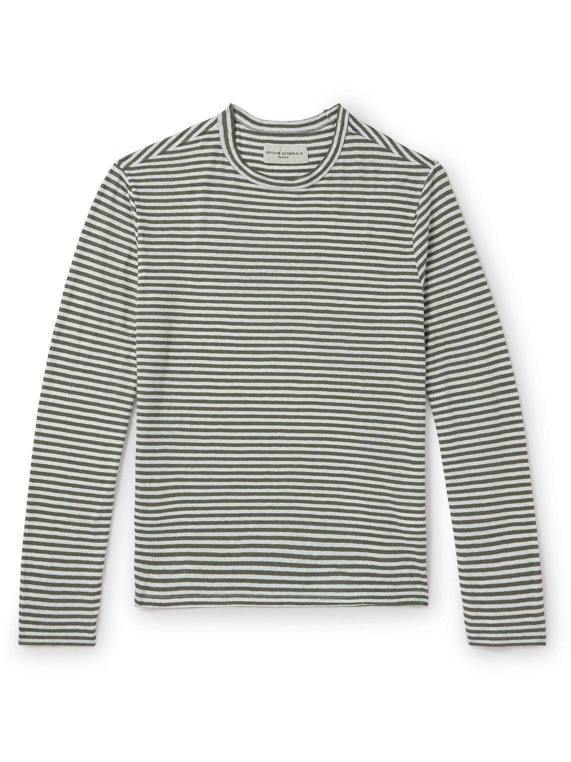 Officine Générale - Striped Stretch-Linen Jersey T-Shirt - Green ...