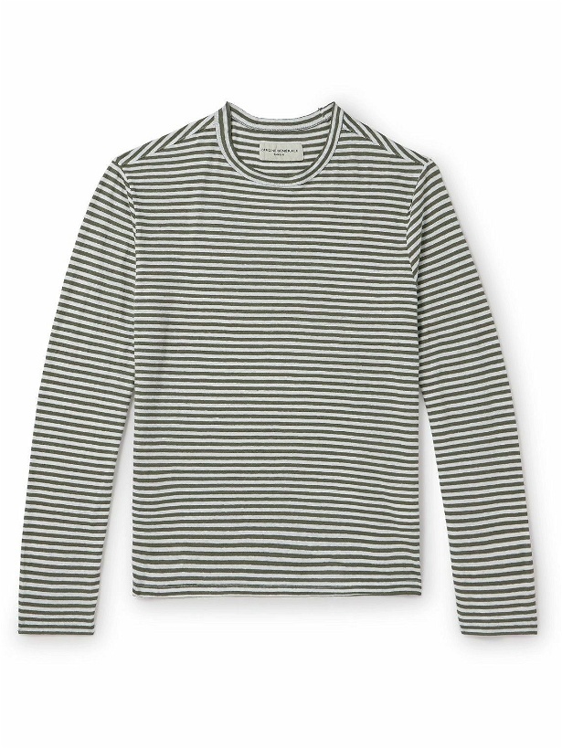 Photo: Officine Générale - Striped Stretch-Linen Jersey T-Shirt - Green