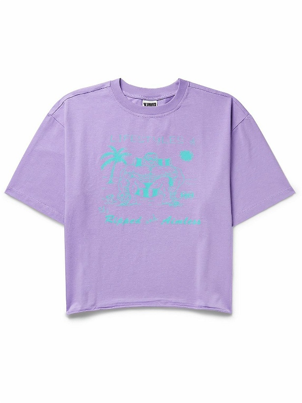 Photo: Y,IWO - Printed Cotton-Jersey T-Shirt - Purple