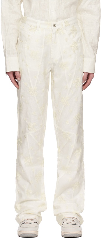 Photo: Who Decides War by MRDR BRVDO White Embroidered Trousers