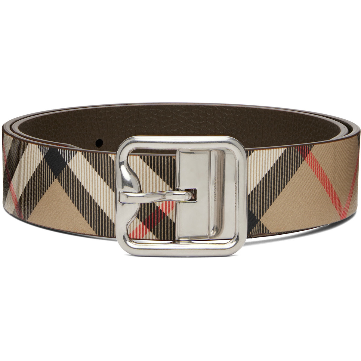 Burberry Beige Reversible Check B Buckle Belt