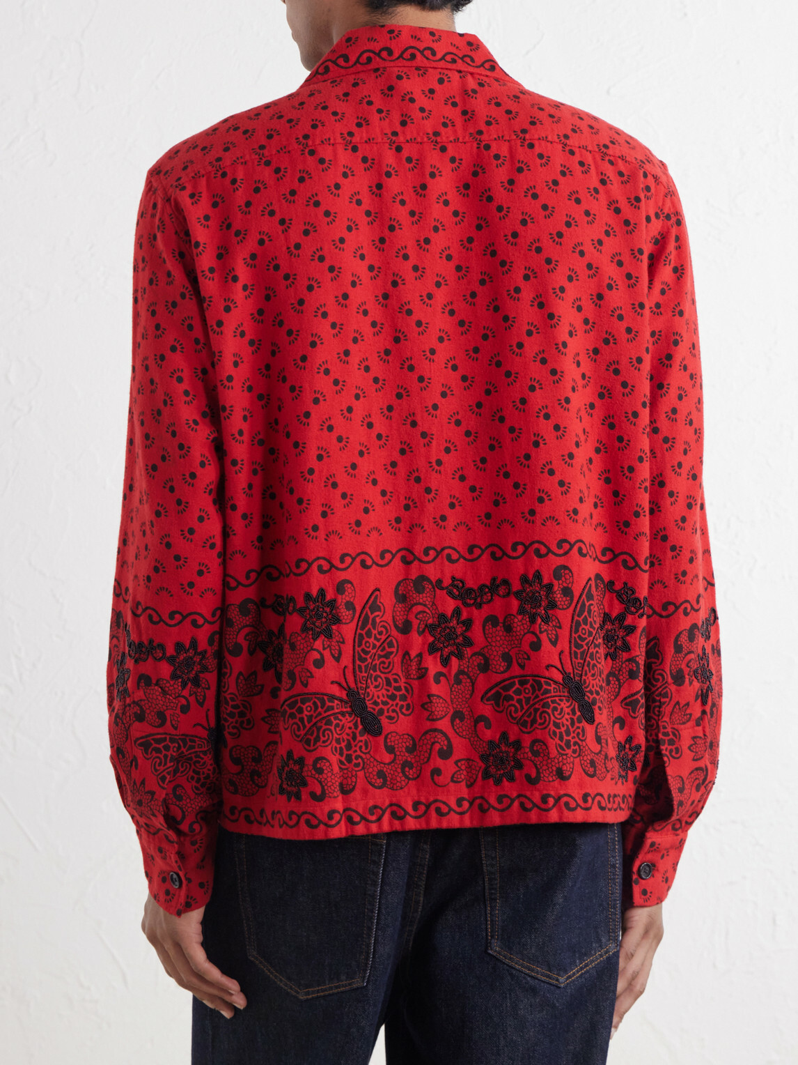 BODE - Camp-Collar Embellished Printed Cotton-Poplin Shirt - Red
