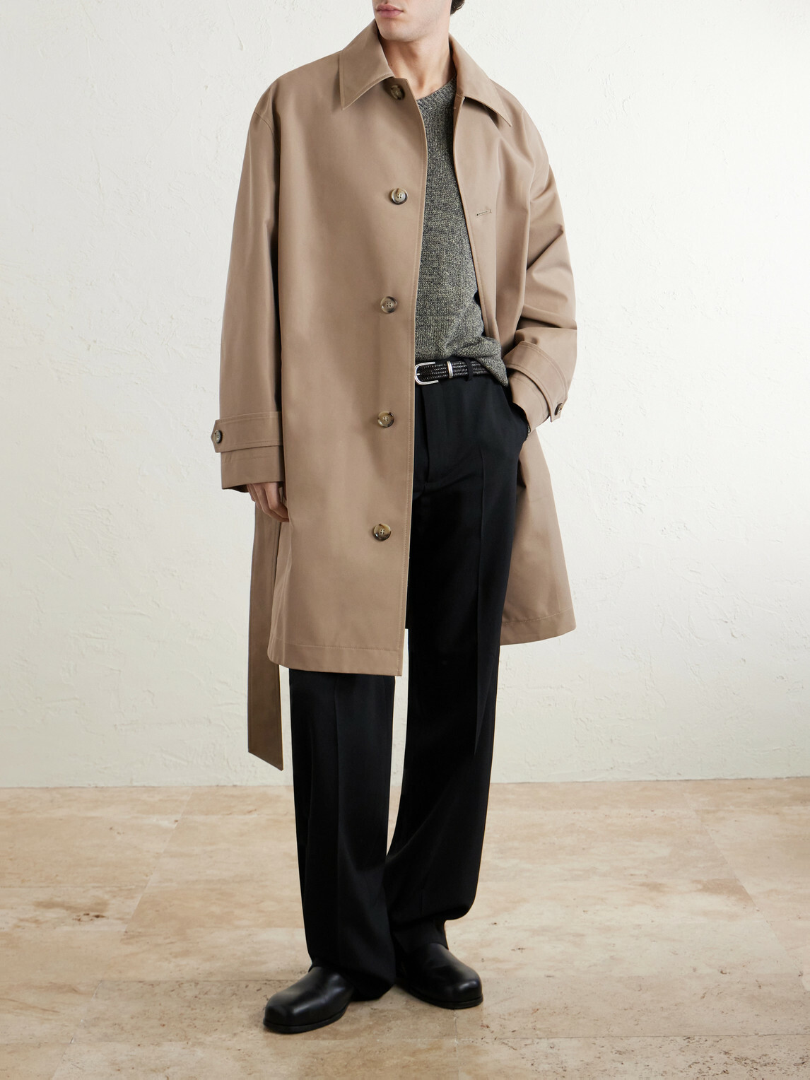 AMI PARIS - Belted Woven Trench Coat - Neutrals
