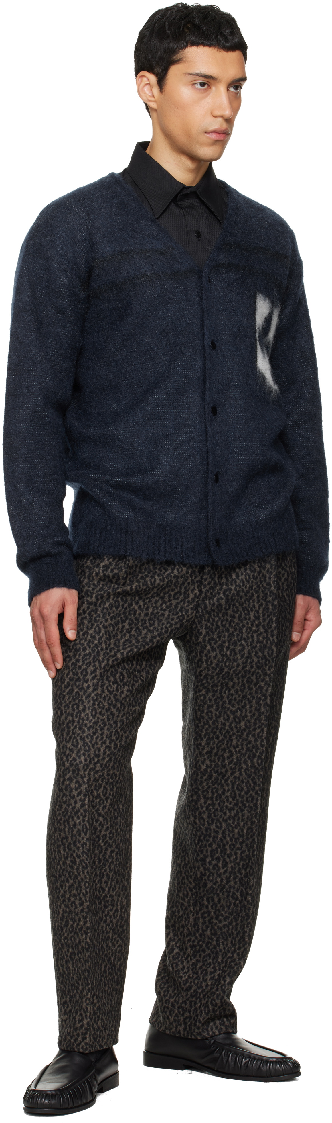 NEEDLES Navy Mohair Emblem Cardigan
