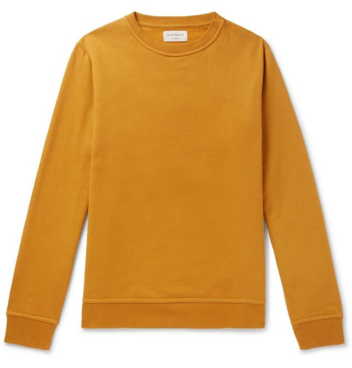 Photo: Oliver Spencer Loungewear - Harris Fleeceback Cotton-Jersey Sweatshirt - Yellow