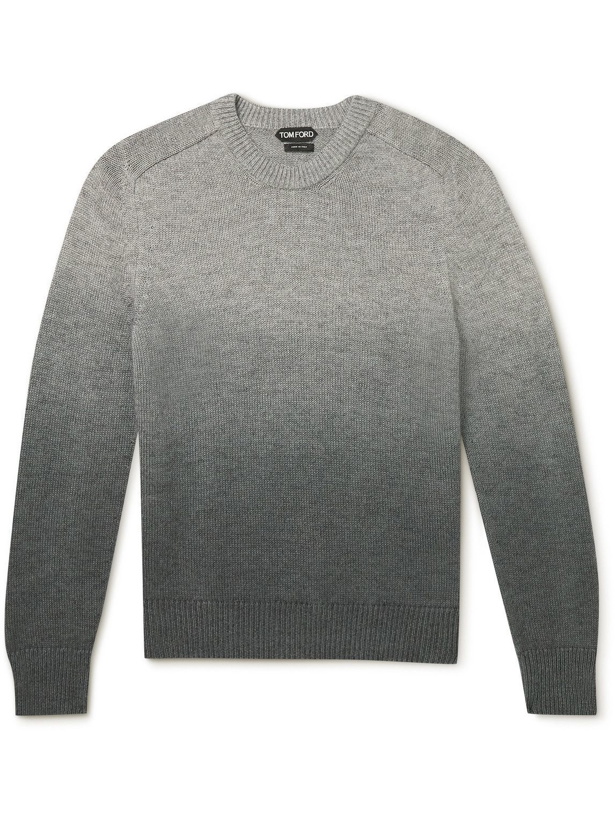Photo: TOM FORD - Slim-Fit Dégradé Cashmere, Mohair and Silk-Blend Sweater - Gray