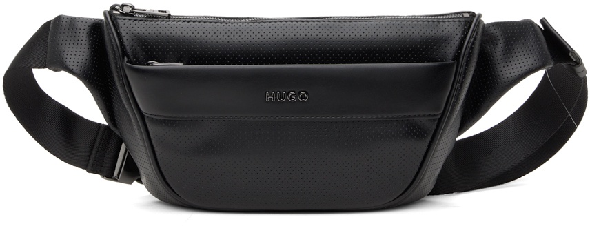 Photo: Hugo Black Perforated Logo Lettering Faux-Leather Belt Bag