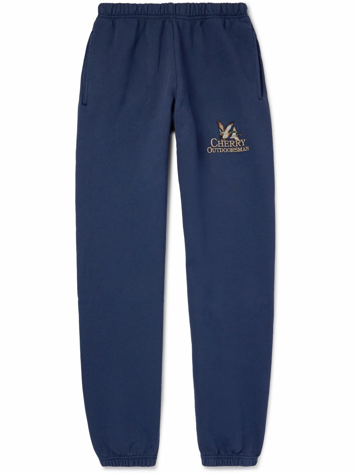 Photo: Cherry Los Angeles - Tapered Logo-Embroidered Cotton-Jersey Sweatpants - Blue