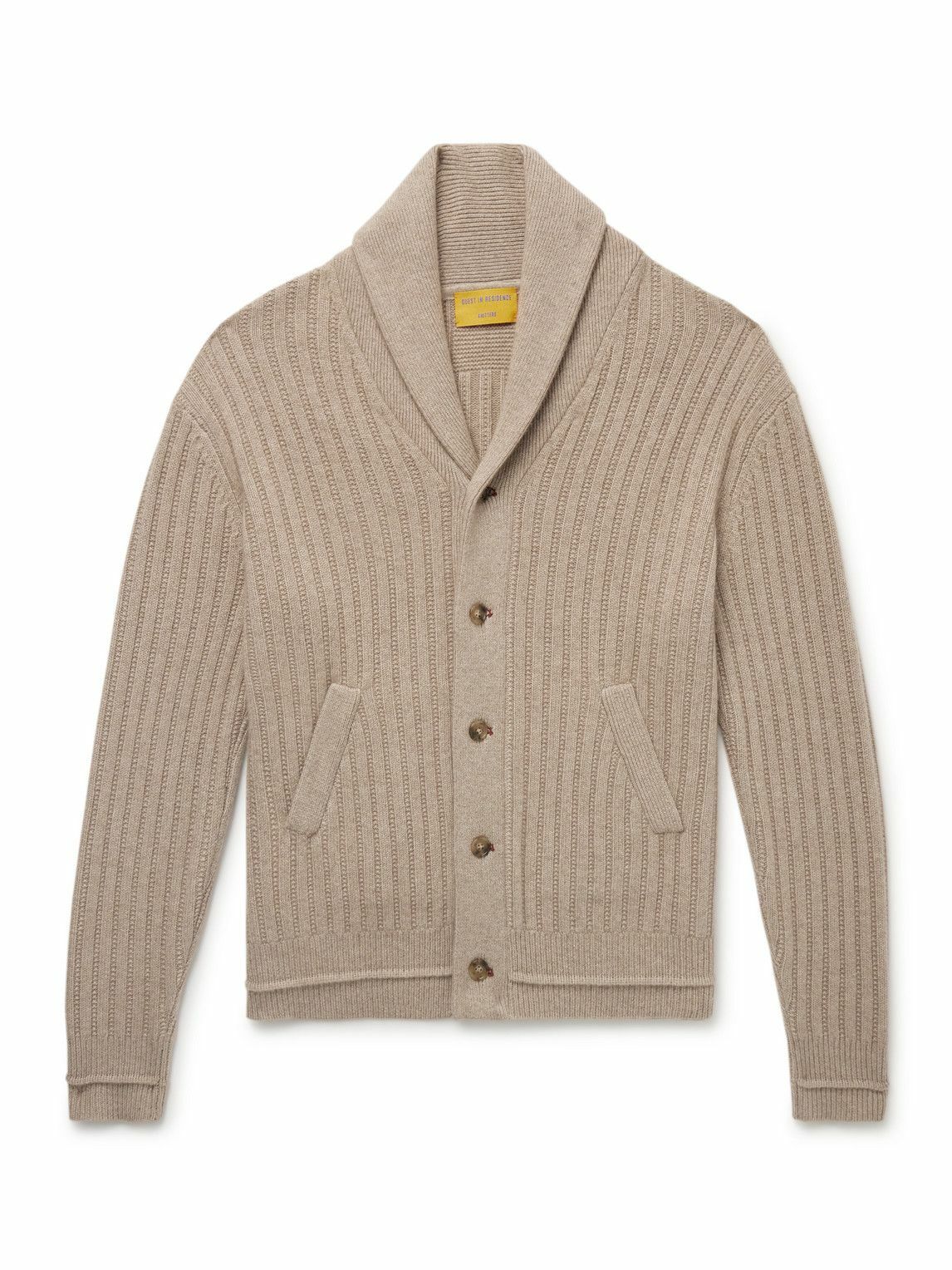 Guest In Residence - Varsity Shawl-Collar Ribbed Cashmere Cardigan - Neutrals