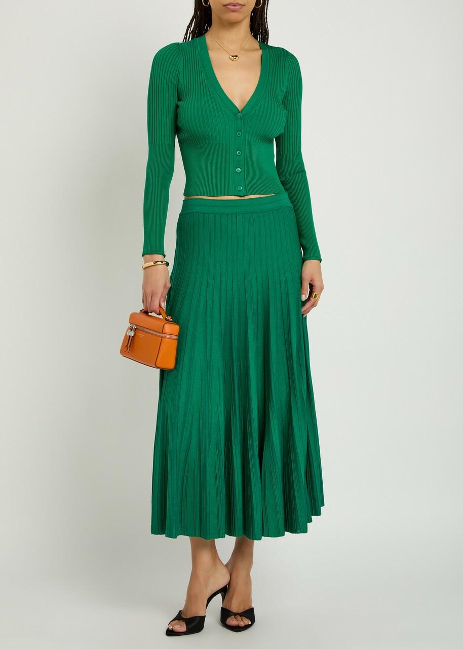 Simkhai Margoux Ribbed Stretch-knit Midi Skirt Green