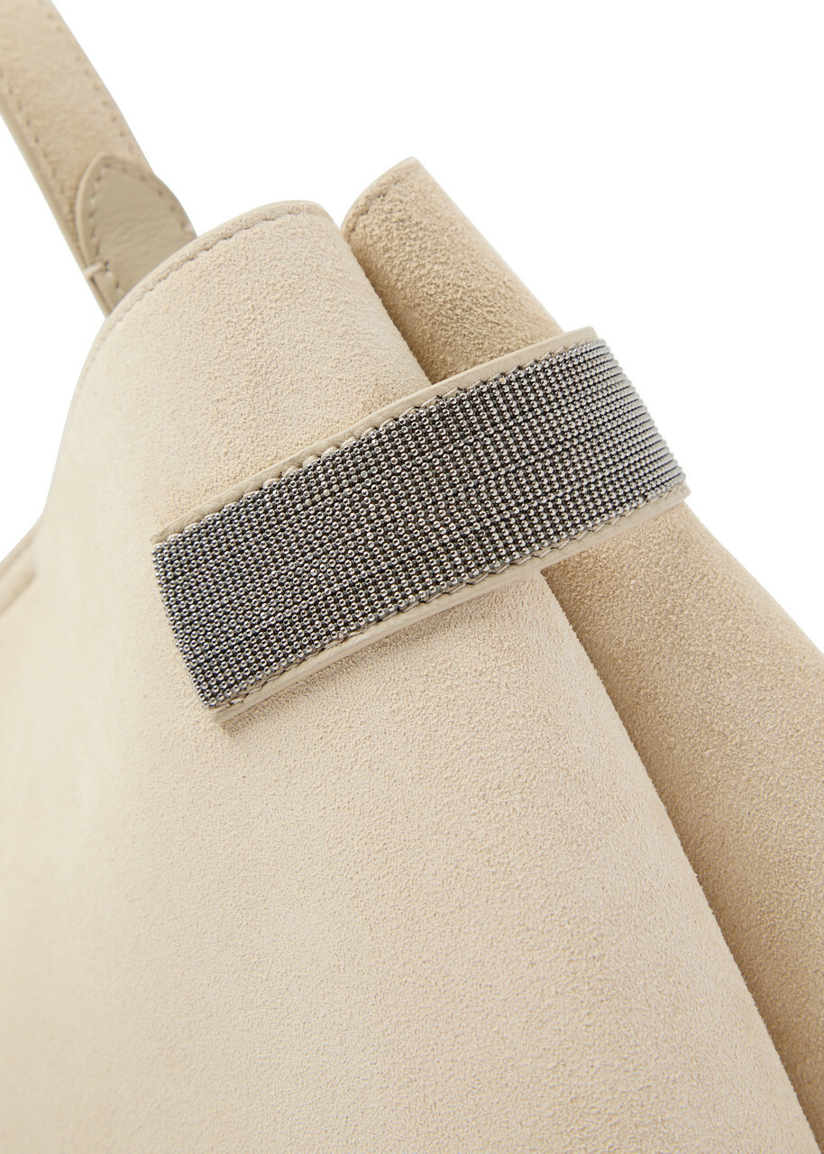 Brunello Cucinelli Stud-embellished Suede top Handle bag - Ivory - One Size
