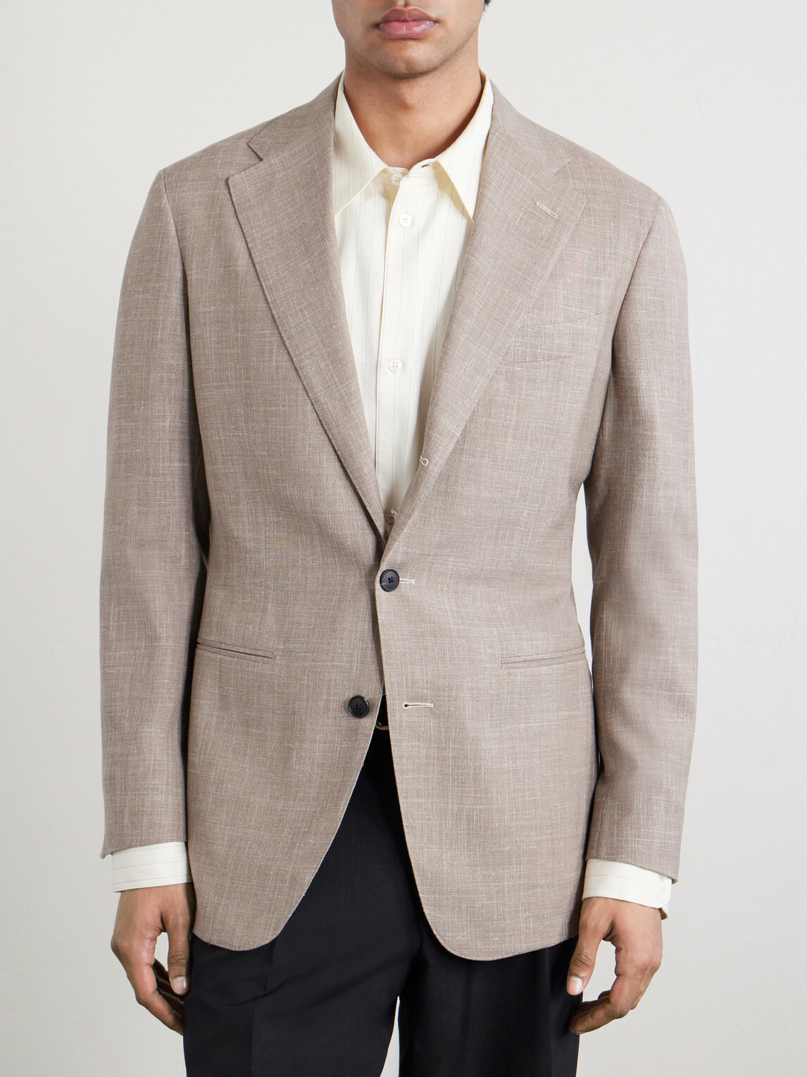 Saman Amel - Slim-Fit Basketweave Wool, Silk and Linen-Blend Blazer - Gray