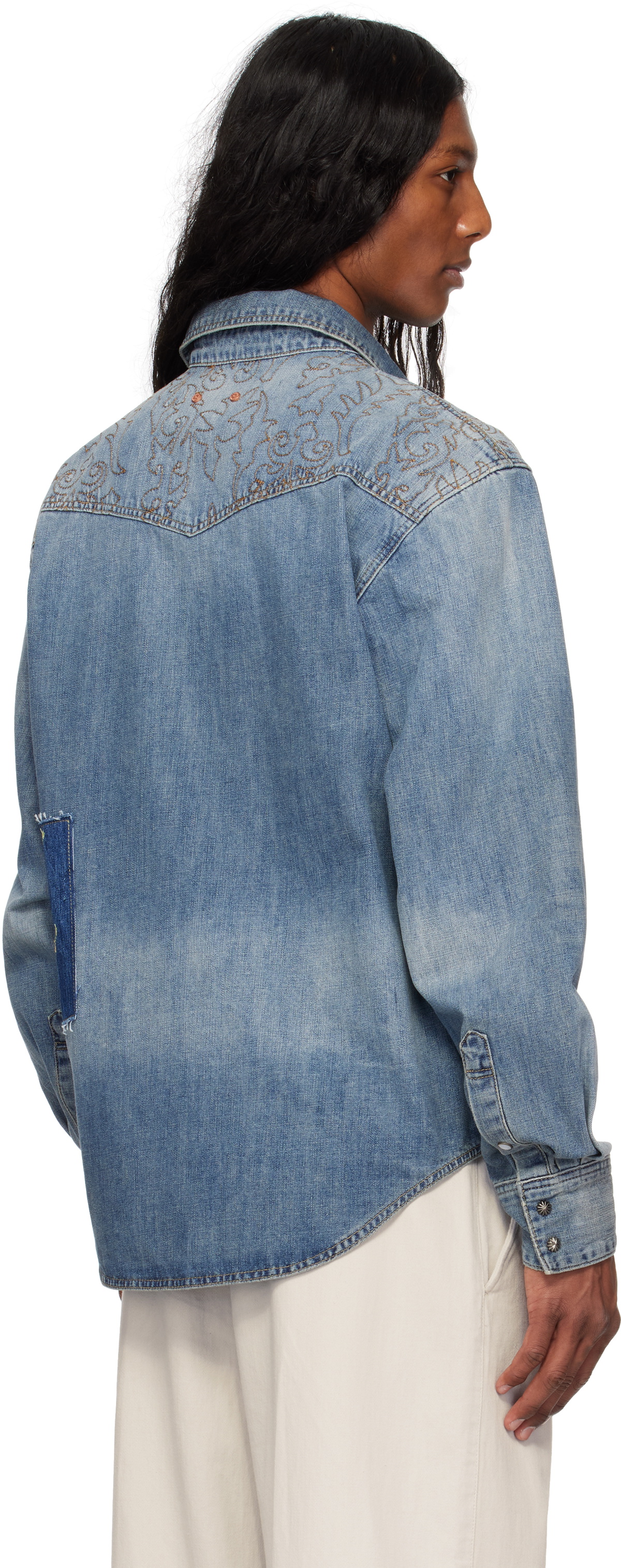 Andersson Bell★EMBROIDERY PATCHWORK DENIM SHIRTS★人気 Andersson Bell Blue Embroidery Patchwork Denim Shirt