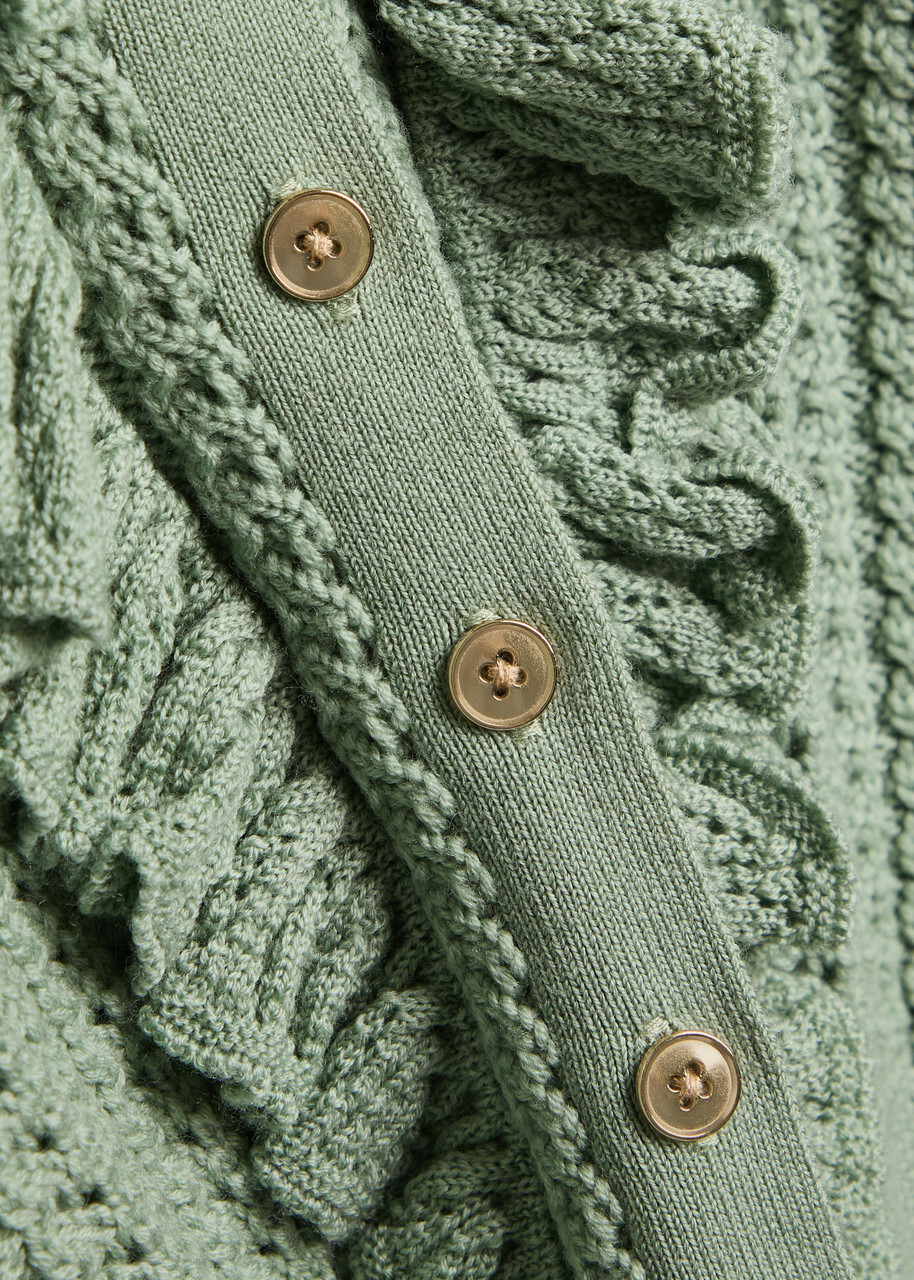 Alice + Olivia Eileen Ruffled Wool Cardigan Green