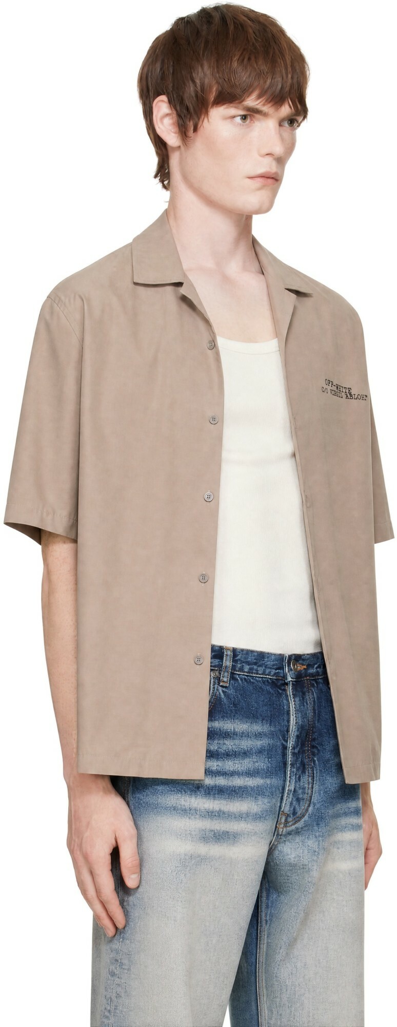 Off-White Taupe Type Arrow Poplin Bowling Shirt