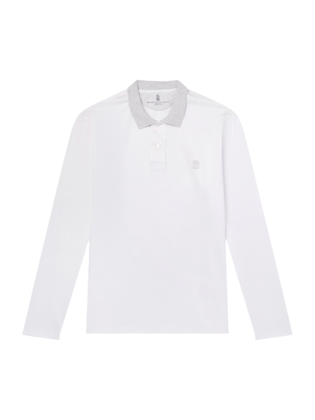 Photo: Brunello Cucinelli - Logo-Appliquéd Cotton-Piqué Polo Shirt - White
