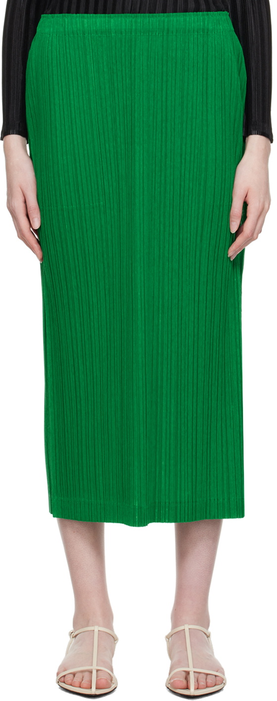 Pleats Please Issey Miyake Green Pleated Midi Skirt Pleats Please